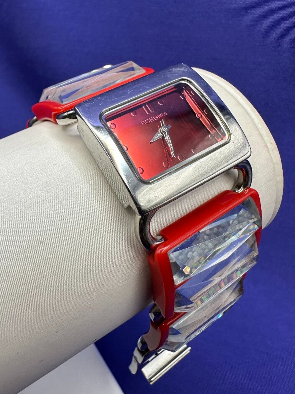 BCBGirls Red & Crystal Statement Watch. New Battery & Runs